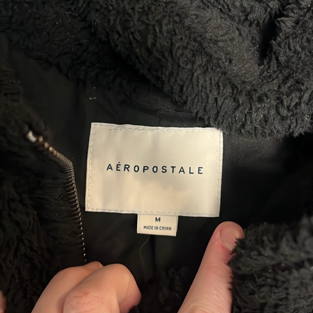 Aeropostale fuzzy Sherpa black bomber jacket - Picture 4 of 4